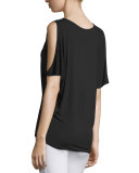 Jay Split-Sleeve V-Neck Tee, Black