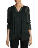 Miriam Paisley-Print Pintucked Silk Blouse