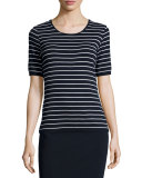 Striped Diamond-Pointelle Tee, Navy