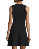 Sleeveless Lace-Yoke Dress, Black