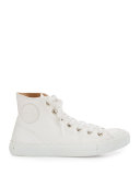 Scalloped Leather High-Top Sneaker, White