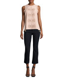 Sleeveless Floral Paisley Crepe de Chine Top, Nude