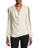 Classic Silk Cowl Blouse, Antique White