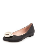 walta leather flower ballerina flat, black