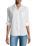 Eileen Button-Front Poplin Shirt, White
