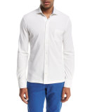 Piqué Knit Long-Sleeve Oxford Shirt