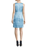 Sleeveless Printed Shift Dress, Blue/Multi