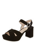 Crisscross Suede Platform Sandal, Black (Nero)