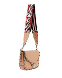 Leather Rockstud Crossbody Bag, Beige