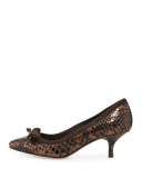 Ginni Bow Python-Print Pump, Bronze/Dark Brown