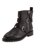 Griffin Buckle Leather Bootie, Black