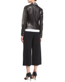 Leather Jacket with Flower Appliques 