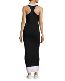 Ribbed Lace-Up Maxi Dress, Black