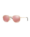 Mirrored Hexagonal Sunglasses, Copper/Gold