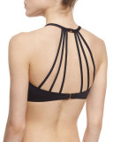 Netted High-Neck Strappy Swim Top