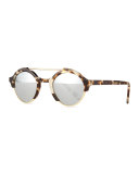 Milan IV Round Sunglasses, White Tortoise