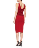 Sleeveless Ruched-Bodice Shift Dress, Dark Cherry