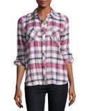 Lilya Plaid Button-Front Shirt, White/Red/Black