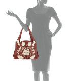 Duplex Satchel Bag w/Floral Inlay, Sienna/White