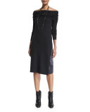 Off-The-Shoulder Monili-Strap Dress, Volcano