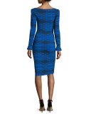 Darsey Geometric-Print Cocktail Dress, Cobalt/Black