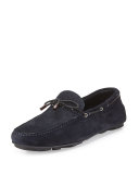 Hamptons Printed Suede Driver, Navy