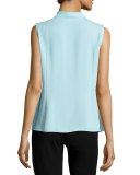 Ruffled Sleeveless Button-Front Blouse, Cerulean
