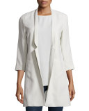 Structured Silk Notched-Collar Long Jacket