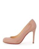 Patent Round-Toe Red Sole Pump, Nude