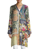 Shiro Printed Button-Front Silk Tunic, Multi 