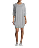 3/4-Sleeve Sweatshirt Dress, Gray