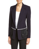 Wool & Satin Fringe Blazer, Navy