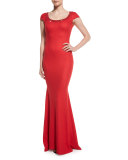 Rumba Knit Crystal-Trim Mermaid Gown, Hibiscus