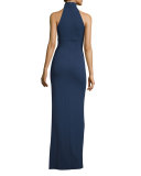 Halter-Neck Front-Twist Gown, Indigo