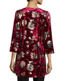3/4-Sleeve Panne Velvet Tunic W/ Shimmer 