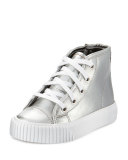 Warslow Metallic Leather High-Top Sneaker, Silver, Toddler