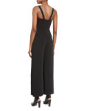 Tuxedo Camisole Wide-Leg Jumpsuit, Black
