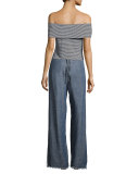 Wawona Tied Overlay Chambray Pants, Blue