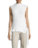 Sleeveless Ribbed-Knit Sweater, Soft White