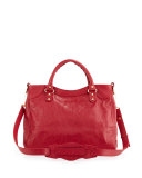 Classic Gold Velo AJ Leather Bag, Cherry Red