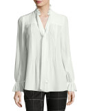 Everette Pintucked Tie-Neck Silk Blouse