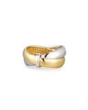 18K White & Yellow Gold Crisscross Ring with Pavé Diamonds, Size 6.75