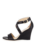 Fearne Patent Crisscross Wedge Sandal, Black