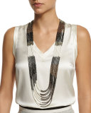 Multi-Strand Beaded Long Necklace, Black/Taupe/White
