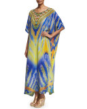 Printed Beaded Caftan Coverup