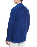 Perforated Suede Safari Jacket, Blue
