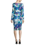 Long-Sleeve Printed Sheath Dress, Multi Colors