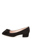 molly suede low-heel bow pump, black