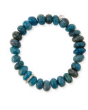 10mm Faceted Blue Chrysocolla Beaded Bracelet with 14k White Gold Diamond Disc