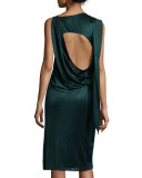 Asymmetric Draped Sheath Dress, Emerald